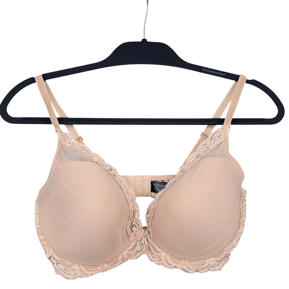 Natori Lace Mesh Underwire Contour Bra Womens 36DD Nylon Lycra Beige